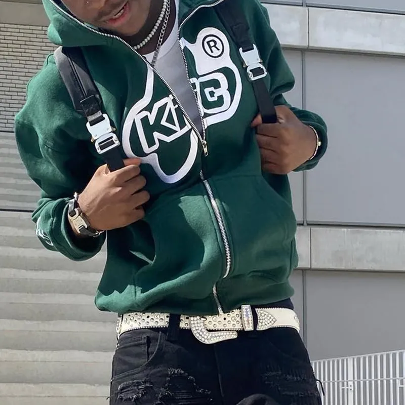 Felpe con cappuccio da uomo Felpe con cappuccio da uomo con lettere a stella stampate Haruku High Street Y2K Streetwear Hip Hop Gothic Zip Up Loose_voghion.com