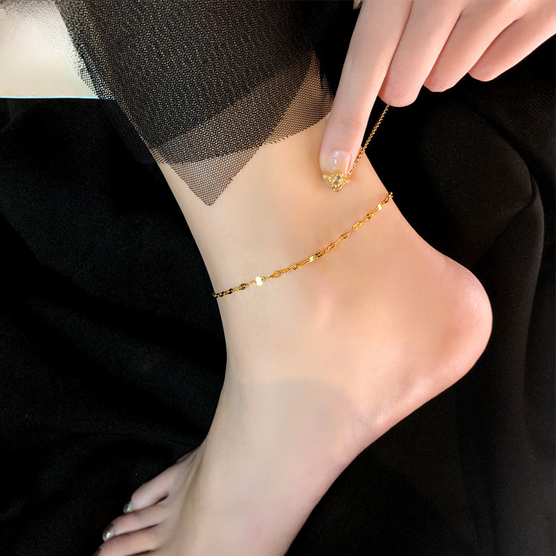 Women's 2021 anklet new fashion  gold net red anklet titanium steel rose gold fairy spirit ins simple non-fading fine