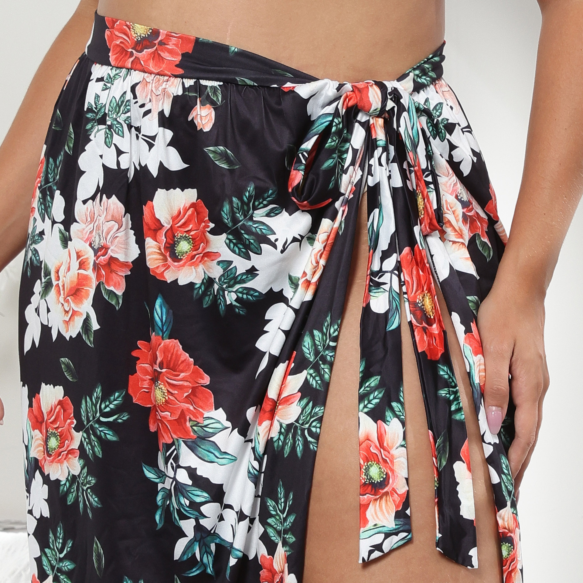 Women's large size women's clothing flower print irregular strap skirt plus top two-piece set_voghion.com