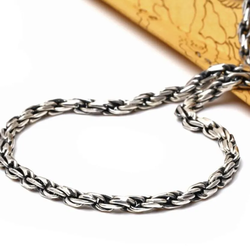 Kedjor Pure Sier 4mm Tjock Twist Cord Link Chain S Halsband Sterlingsmycken_voghion.com