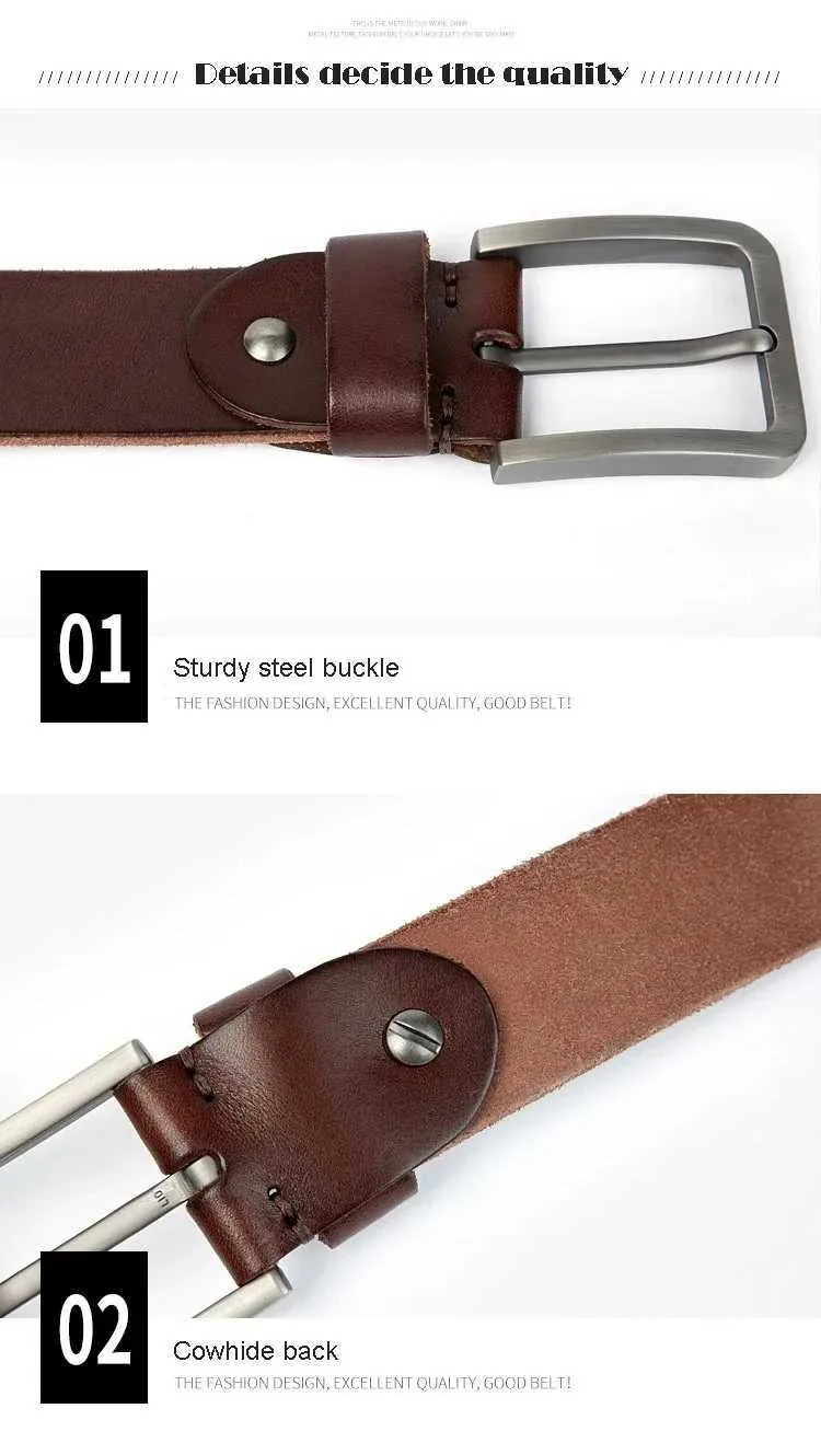 Natürlicher echter Kuhledergürtel mit massiver Stahlschnalle, originaler Herrengürtel, geeignet für Jeans und Freizeithosen W240909_voghion.com