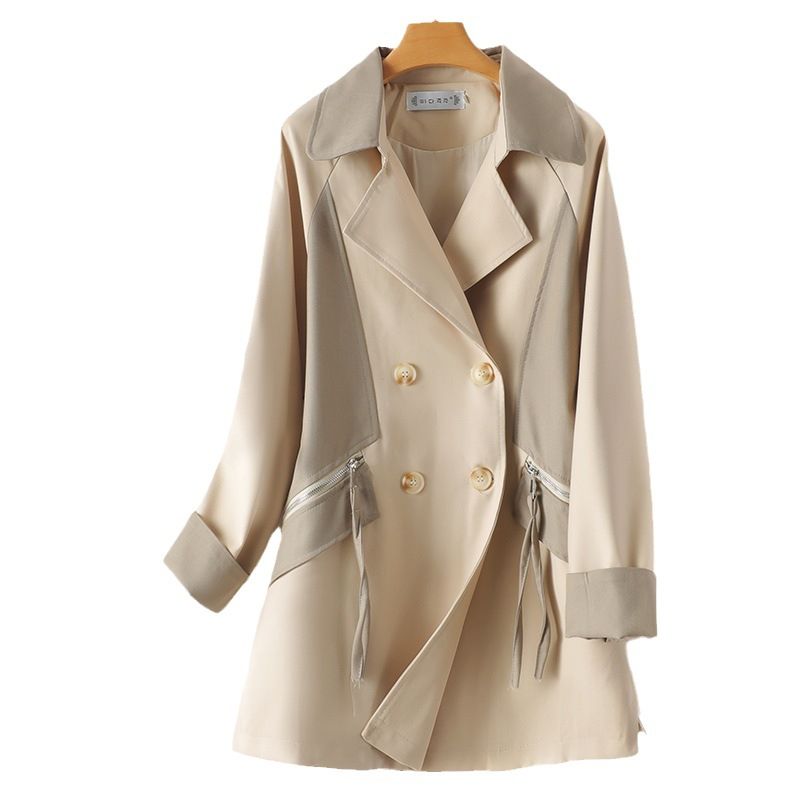 Women's autumn new long-sleeved lapel double-breasted contrast color coat 9676_voghion.com