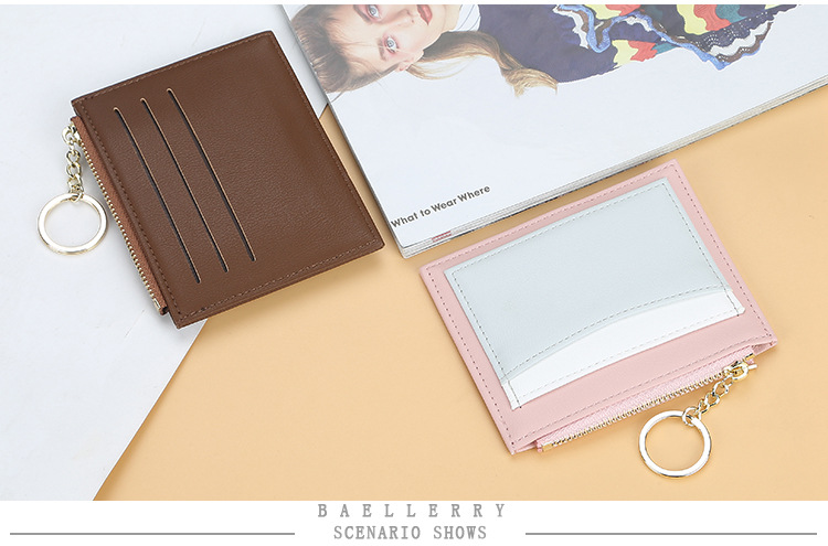 Baellerry – porte-cartes pour femmes, version coréenne, épissage en PU, fente multi-cartes, fermeture éclair, porte-cartes, porte-monnaie compact à la mode_voghion.com