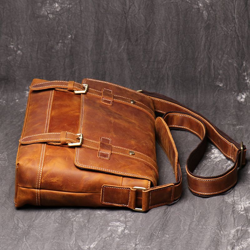 Minimalistische Retro-Herrentasche, Crazy Horse Leder Herren, Echtleder Umhängetasche für Damen, modische_voghion.com