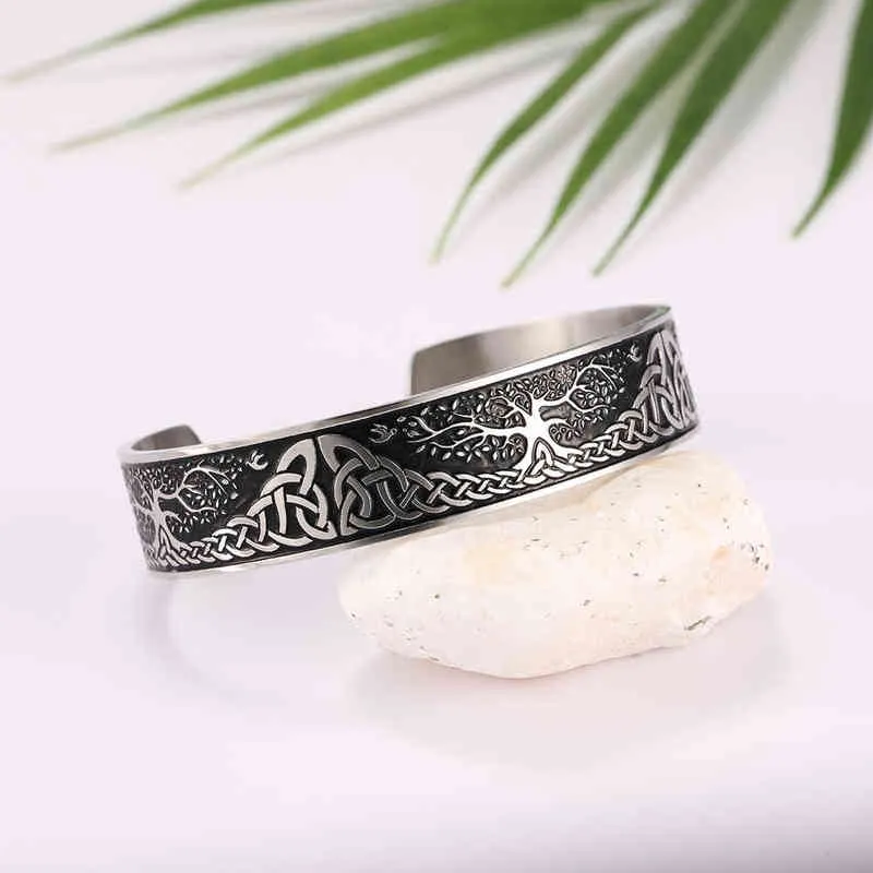 Skyrim Viking Bangle Endlos Love Buttons Tree of Life Birds Edelstol Manschett Magnéitesch Therapie Bracelet Männer Fraen_voghion.com