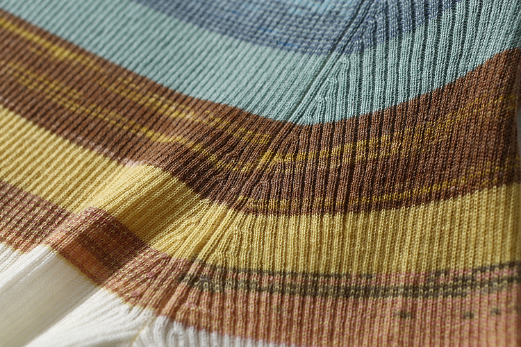 Pull en laine ultrafine pour femme, coupe cintrée, assorti avec tout, manches mi-longues, haut élastique à rayures arc-en-ciel, printemps et été_voghion.com