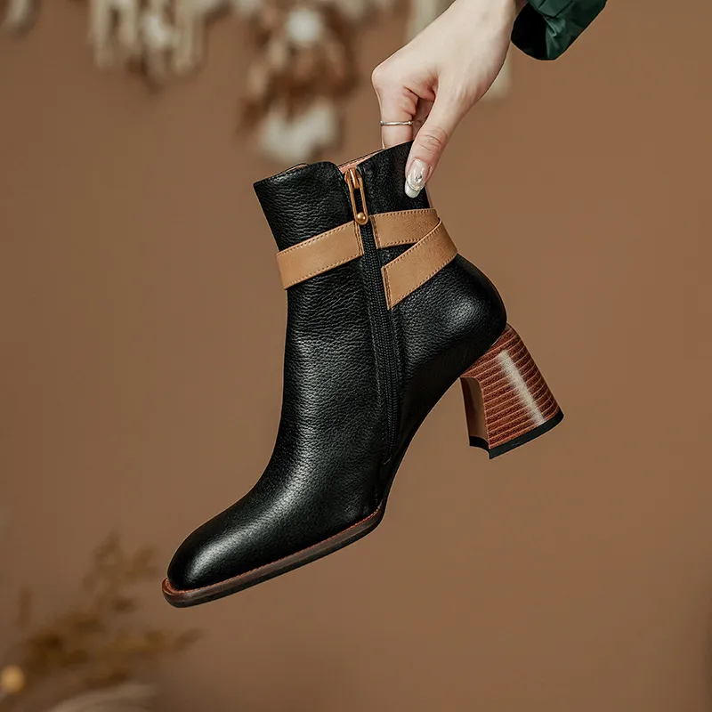 2024 New Autumn Square Toe Chunky Heel Shoes For Ankle Winter Women High Heels Modern Boots A386_voghion.com