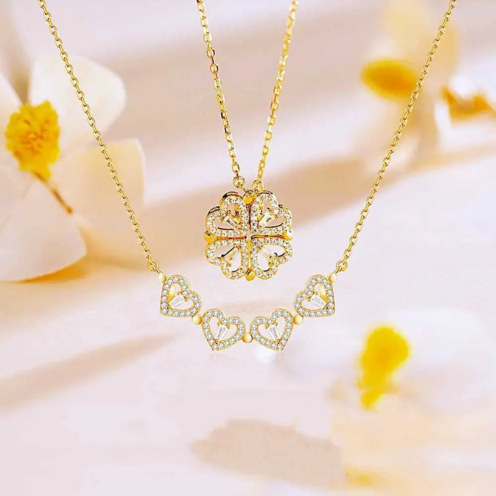 Collane in acciaio inossidabile 316L con ciondolo magnetico a forma di cuore a forma di trifoglio per donna, collana aperta con cristalli_voghion.com
