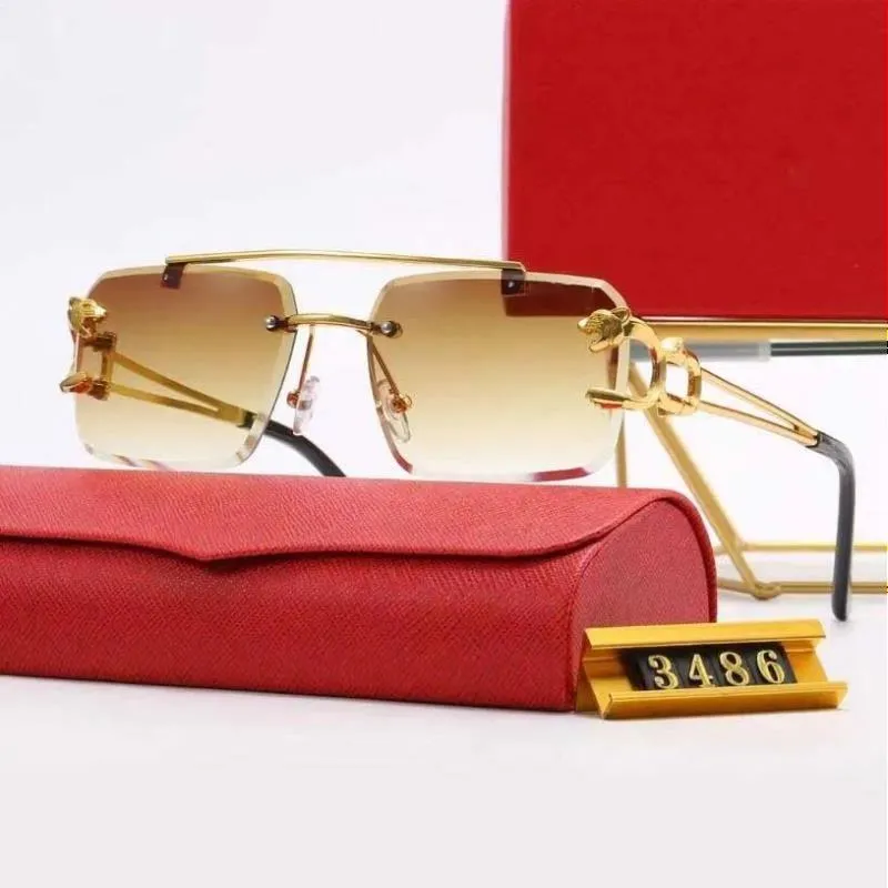 Black Sunglasses Designer Woman Mens Sunglass Curved Temples Metal Frame Rectangle Rimless Oversized Fashion Beach_voghion.com