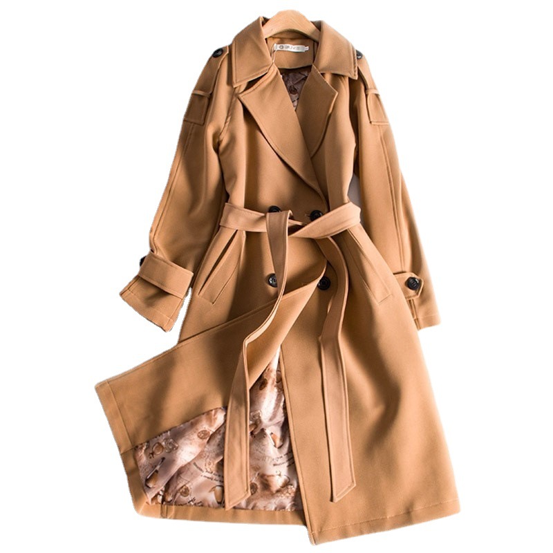 Damen 2023 Herbst und Winter 2023 Lockere Taille Mittellanger Slim Fit Temperament Trenchcoat 8525_voghion.com