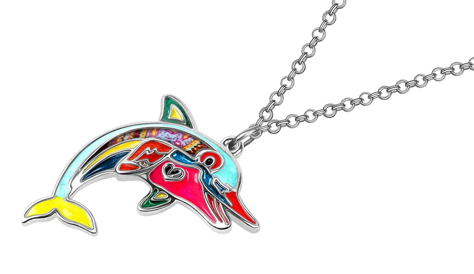 Collane con ciondolo in lega di smalto, in metallo, floreali, carine, intelligenti, con ciondolo a forma di delfino dell'oceano, gioielli di moda per donne, uomini, adolescenti_voghion.com