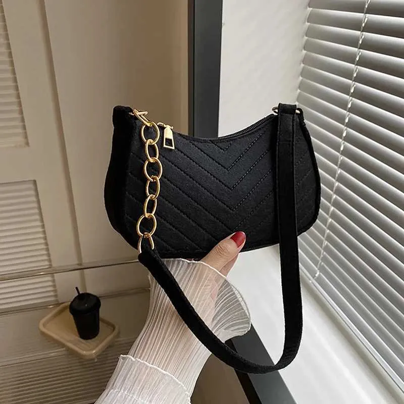 Borsa a tracolla in feltro da donna, con bracciolo strutturato, design subascellare, borsa a tracolla, portafoglio, sella Y241123_voghion.com
