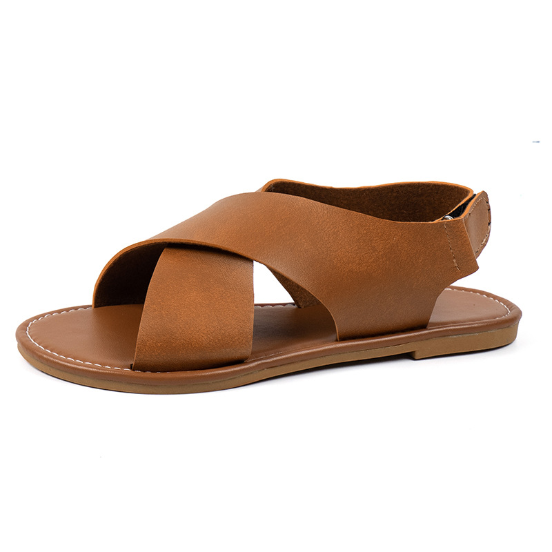 Sandali da spiaggia taglie forti per donna, punta tonda, suola piatta, velcro_voghion.com