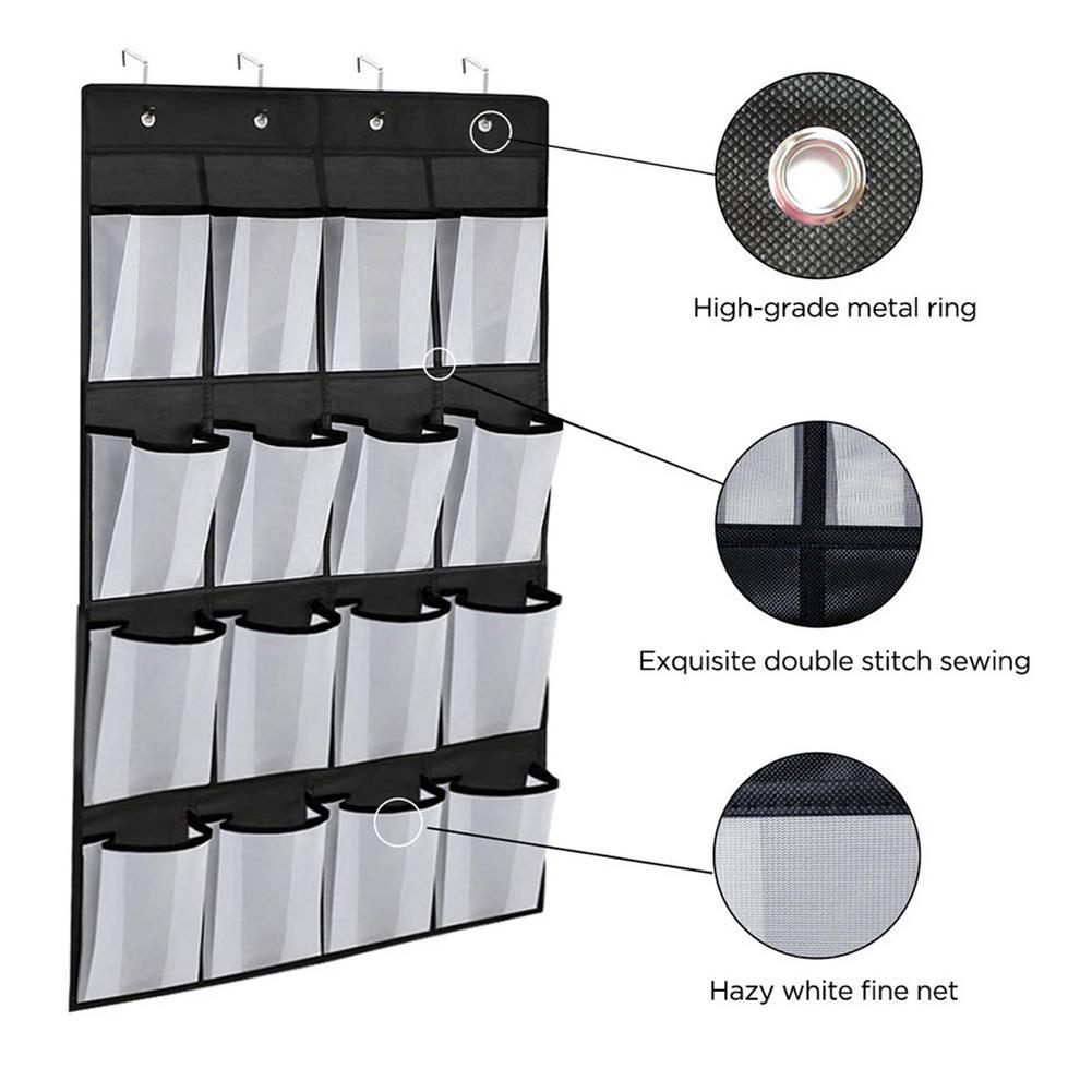 16 Pockets Over The Door Shoes Organizer Hanging Storage Bag Closet Holder Hanger Shoe Rack With Hooks Home Storage Organizer_voghion.com