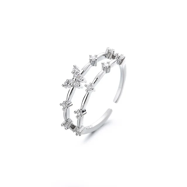 Hot sales Nieuwe dubbellaagse zirkoon vlinder open ringen voor vrouwen Goud zilver kleur verstelbare ring Femme Exquise sieraden_voghion.com
