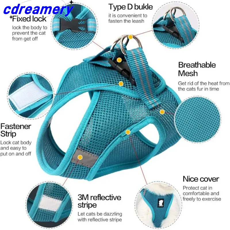 Arnés para gatos, correa de malla suave, transpirable, reflectante, ajustable, para pasear perros y gatitos, accesorios para gatos._voghion.com