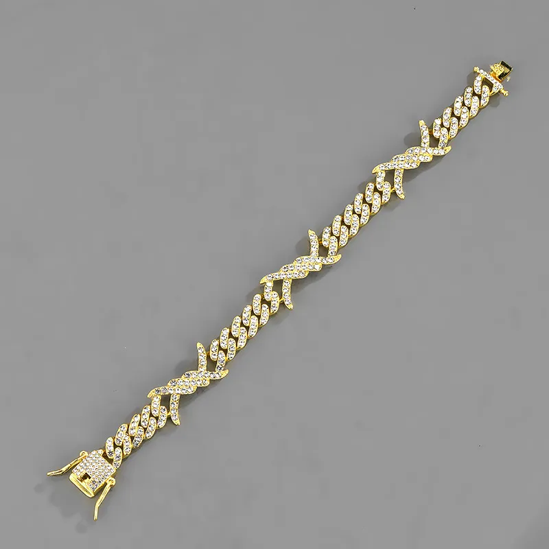 Thorns flames diamonds chains cross-border hip-hop trendy mens Cuban Chain_voghion.com