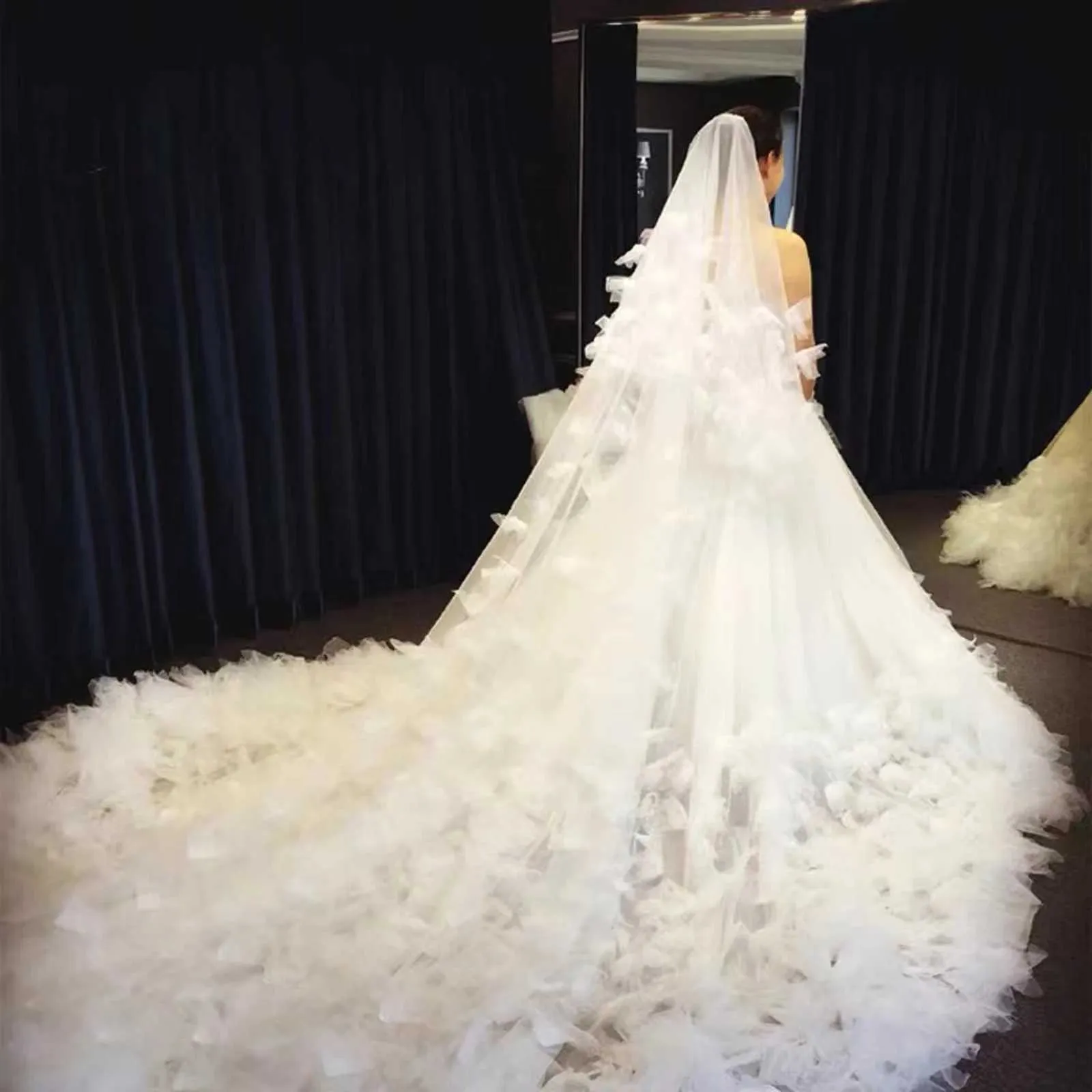 Long Cathedral Wedding Veil For Bride With Comb Bridal Accessories_voghion.com