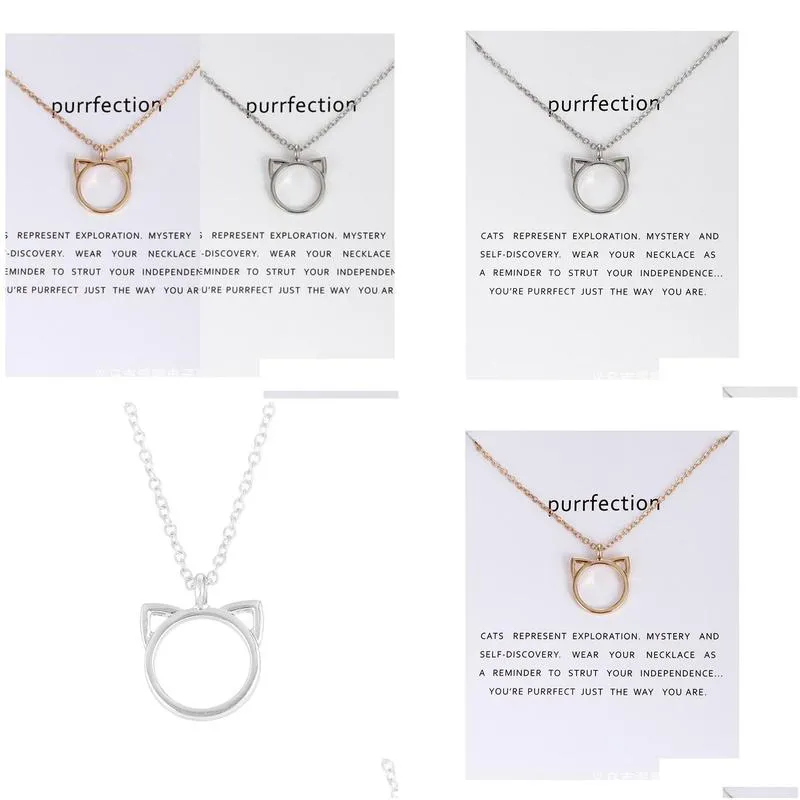 Collana con ciondolo a forma di orecchio di gatto bicolore, collane con ciondolo a forma di animale con carta Mes, gioielli alla moda, consegna a domicilio Jewelr_voghion.com