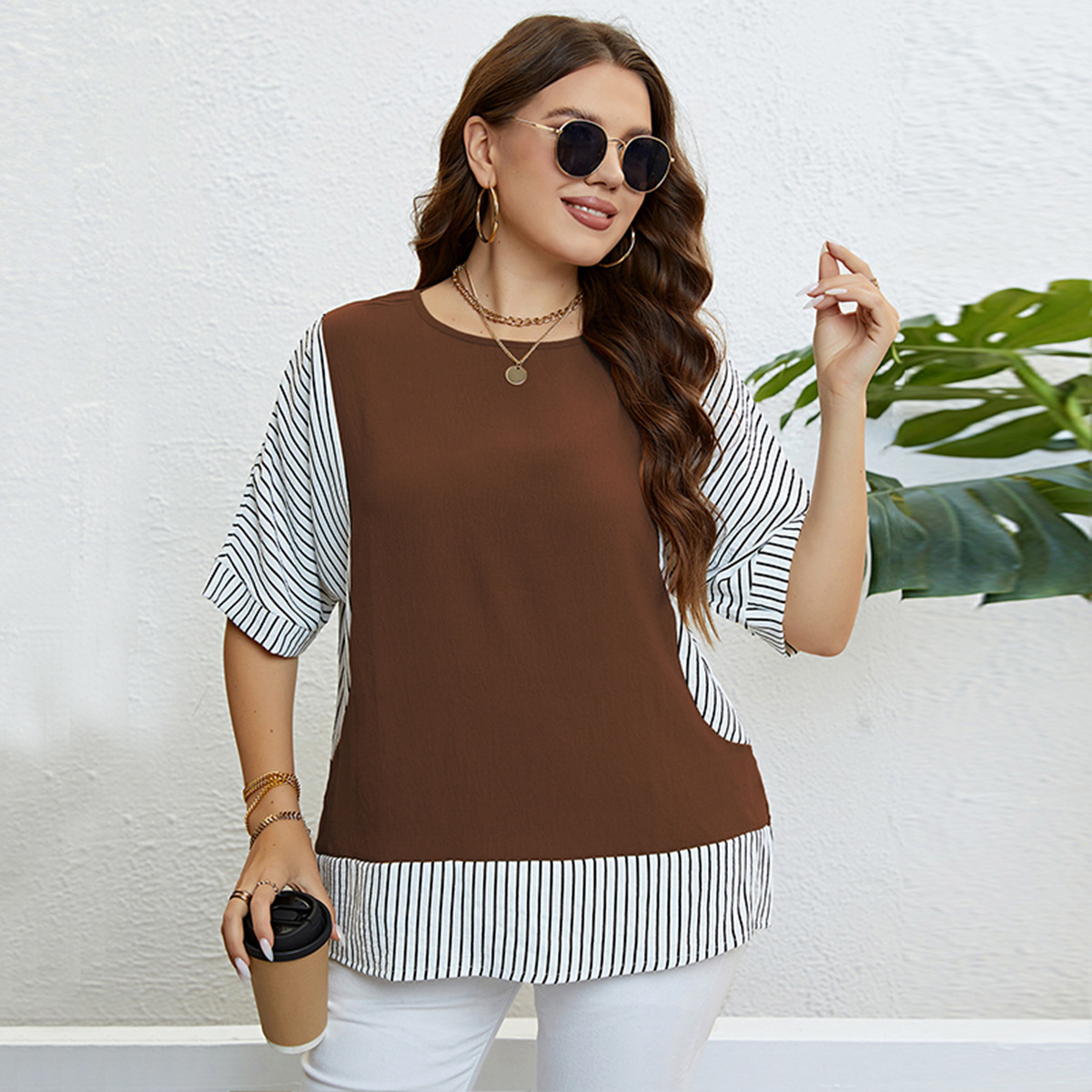 Damen Top mat ronnem Ausschnëtt, zweedeeleg, grousser Gréisst_voghion.com