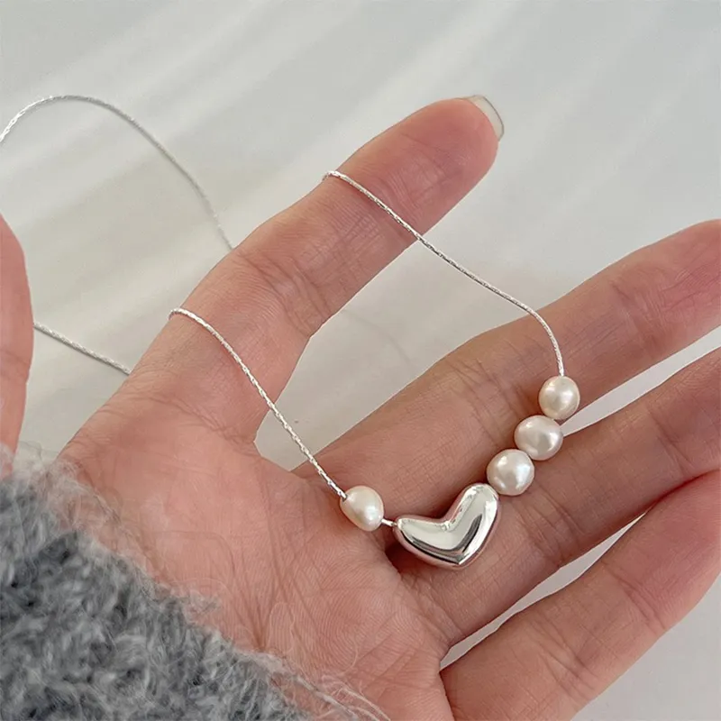 Catene Irregolare Amore Cuore Collana di Perle per Donne Ragazze Dolce Moda Semplice Elegante Catena Clavicola Anniversa_voghion.com