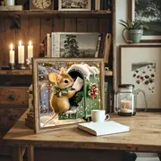 Rustic Wooden Mouse Mailbox Christmas Decor - Snowy Farmhouse Wall Art W/ Holly Wreath, Perfect Holiday Gift For Home & Office_voghion.com