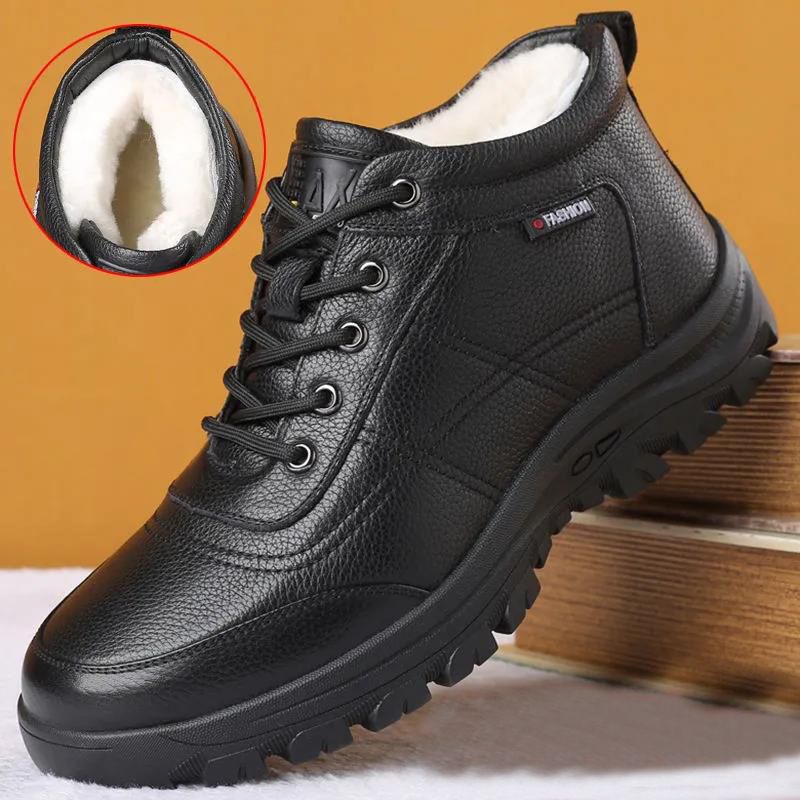 Botas de nieve cálidas antideslizantes de cuero de alta calidad para hombre, zapatos casuales, impermeables, de invierno, ligeros, de felpa, para mujer_voghion.com