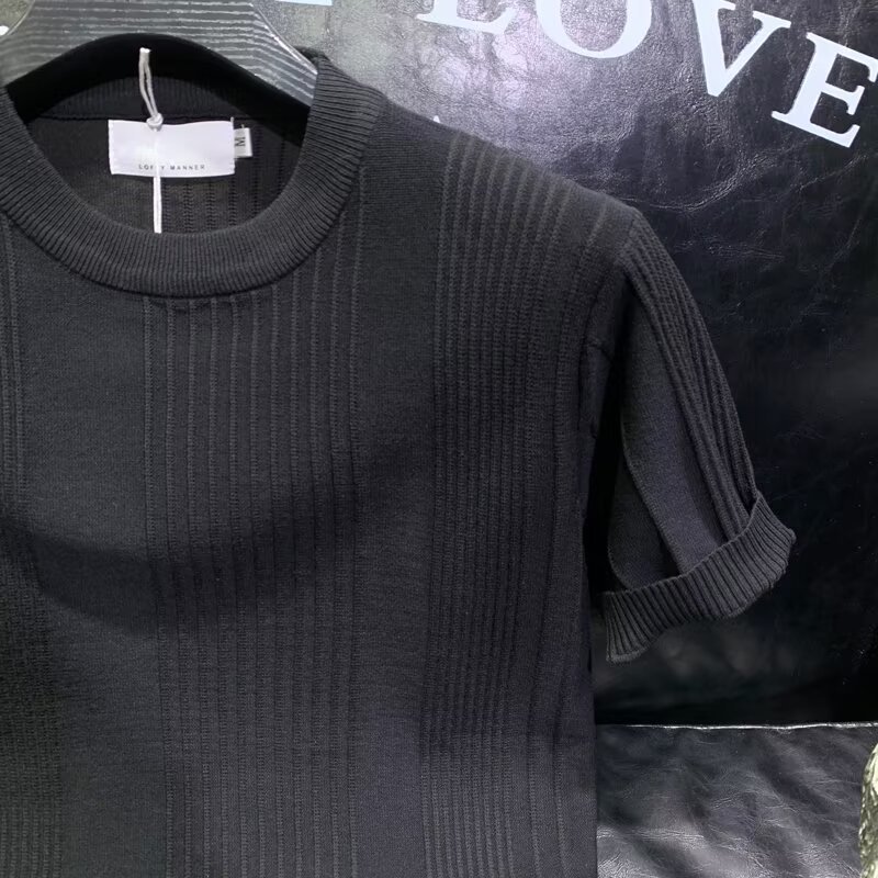 Herrenbekleidung Modemarke Ice Silk Kurzarm-T-Shirt Herren Sommer dünnes, schlankes Rundhals-Strickhemd mit All-Match-Casual-Tops_voghion.com