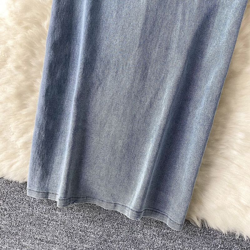 Kadın Giyim Retro ulusal trend tarzı kot elbise kadınlar için retro nakış bel inceltici yırtmaç kalça sarma moda_voghion.com