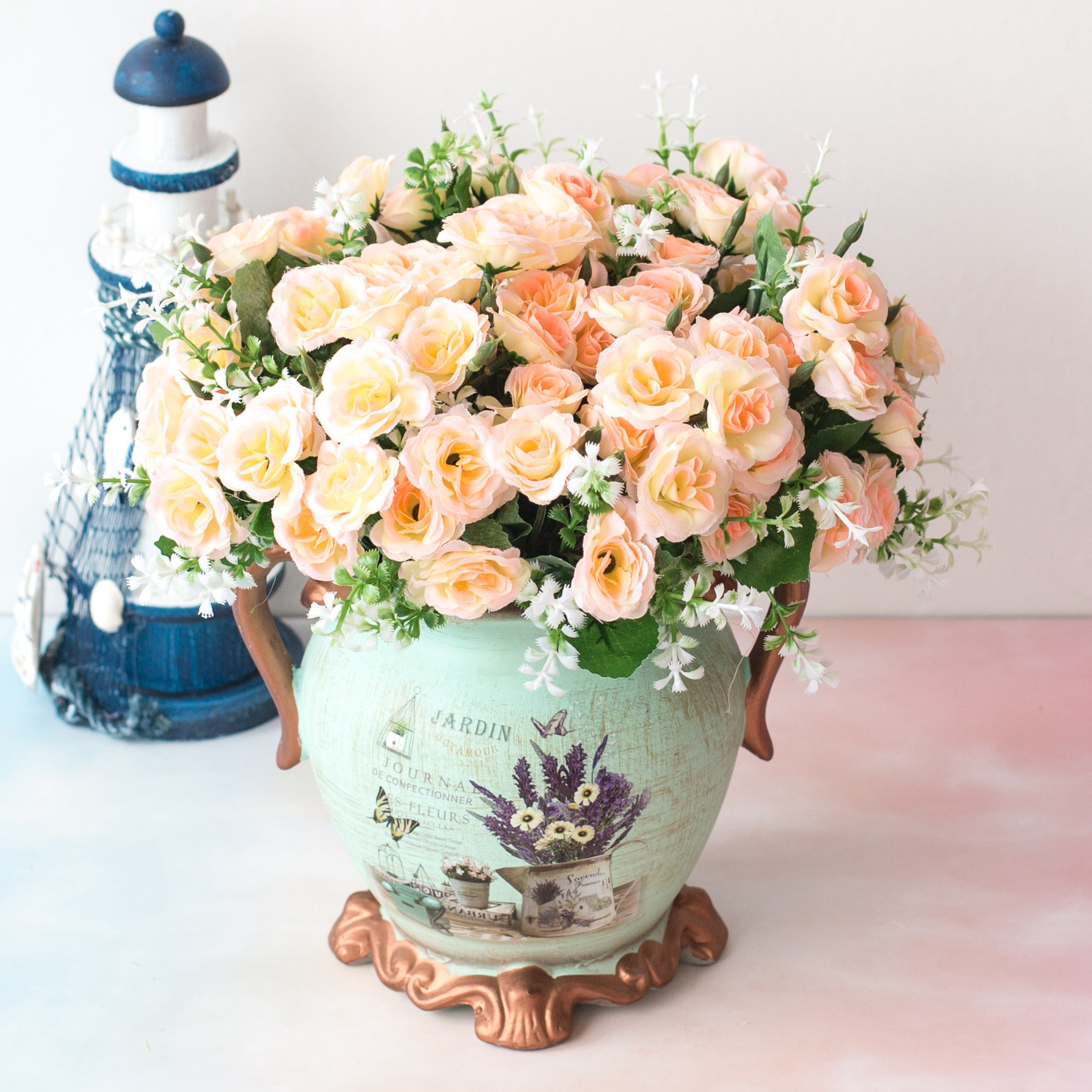 Fiori artificiali di alta qualità, fiori, produttori all'ingrosso, mini rose a 5 punte e 15 teste, decorazione per la casa_voghion.com