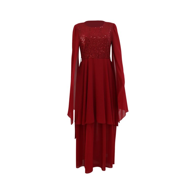 Women's Clothing autumn new Arabic sequin evening dress muslim with belt_voghion.com