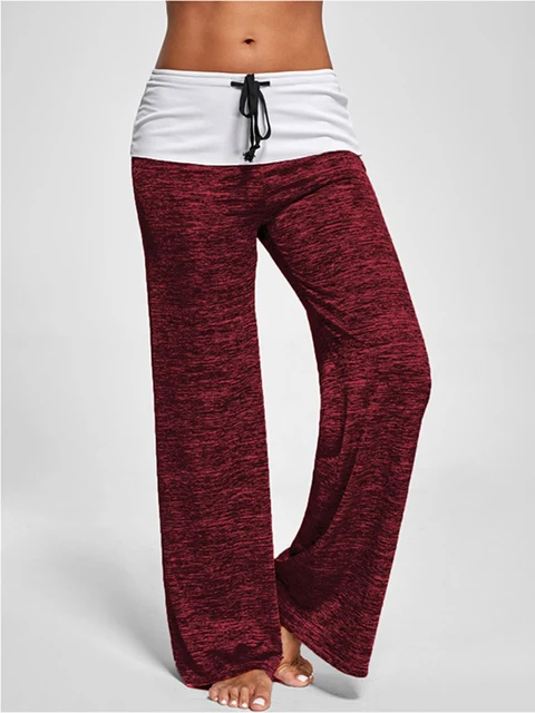 Leggings de baile de pierna ancha para mujer, pantalones bombachos informales de retazos con cordón de cintura alta y holgados, ropa deportiva para gimnasio, superventas_voghion.com