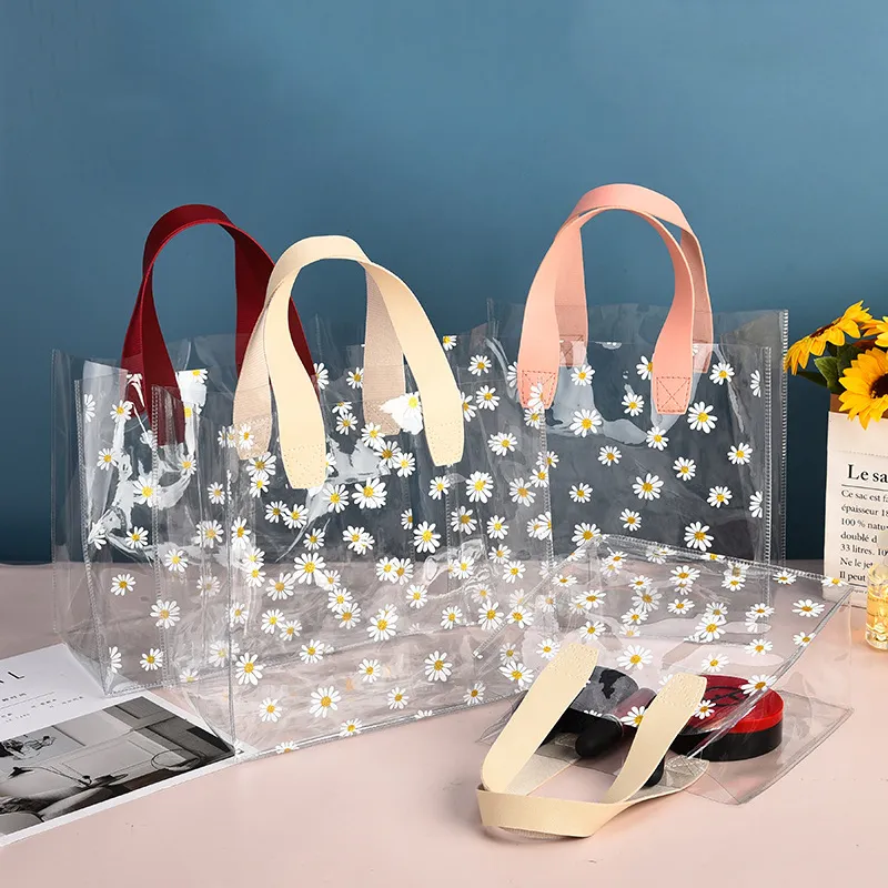 Confezione in PVC trasparente, borsa in plastica trasparente con margherite, scatola per caramelle, regalo, bomboniera, borsa per cosmetici_voghion.com
