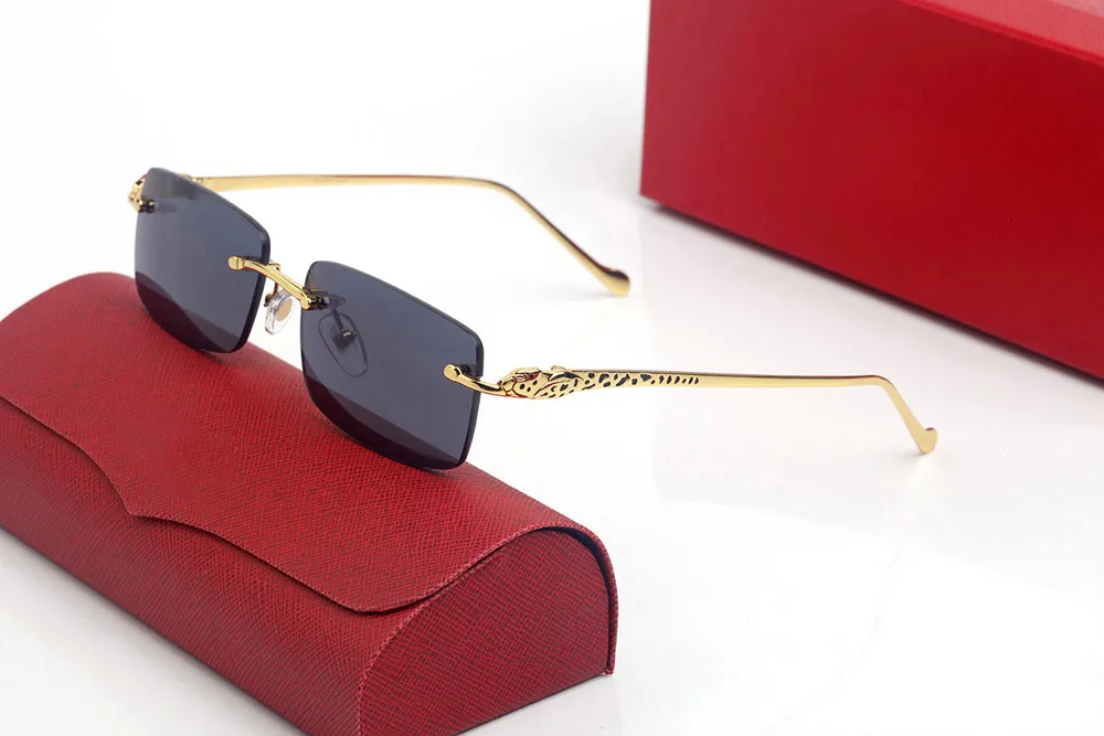 Lunettes de soleil design panthère HOMME sans cadre forme rectangulaire avancée femmes métal léopard processus de peinture à pois lunettes_voghion.com