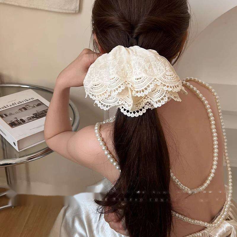 Large White Lace With Large Intestine Loop, Gentle Temperament For Women, Ponytail Tied Rope, High-end Hair Rope_voghion.com