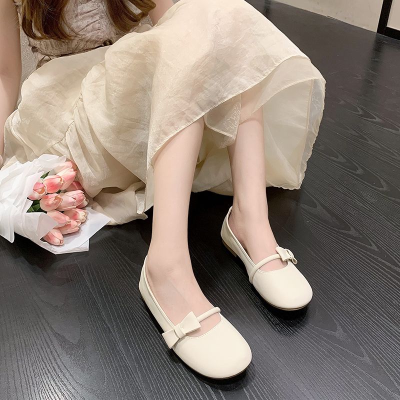 Gentle flat bean women's spring and autumn summer 2024 new shallow mouth soft sole not tired foot single shoes_voghion.com