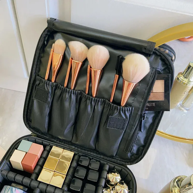 Trousse de maquillage de voyage en cuir PU de grande capacité, trousse de maquillage imperméable à motif léopard 241105_voghion.com