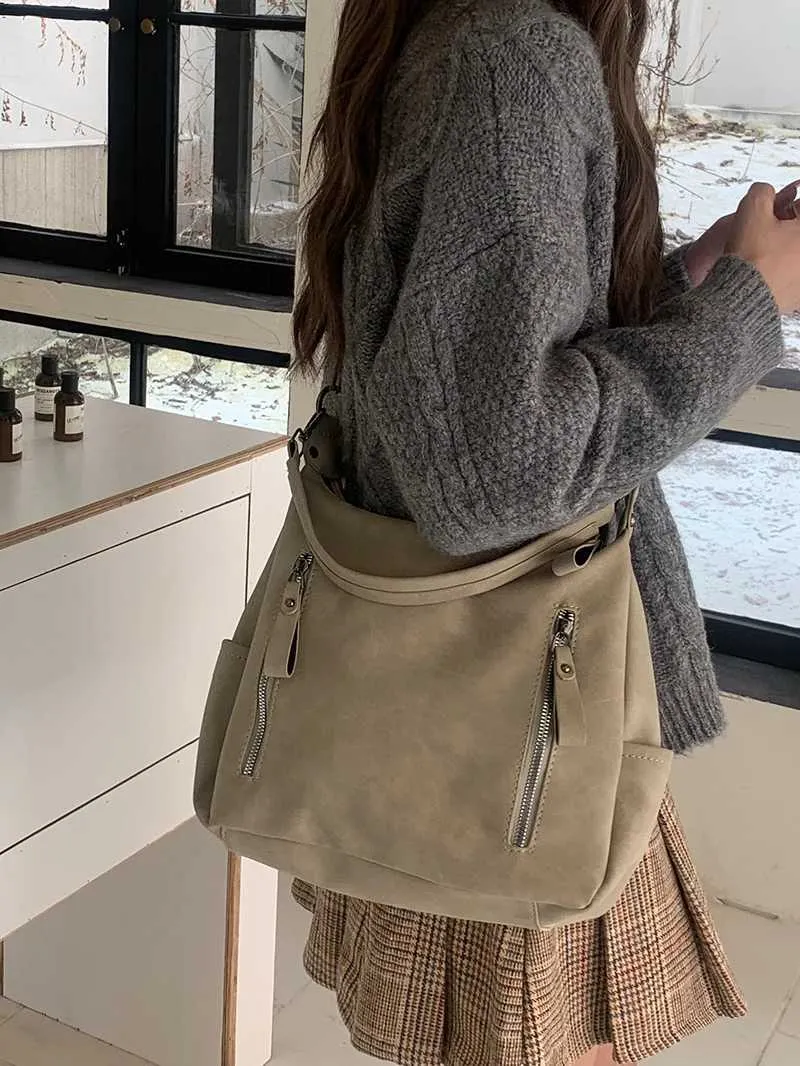 Sacs à bandoulière décontractés en cuir givré solide pour femmes de grande capacité pour l'automne et l'hiver_voghion.com