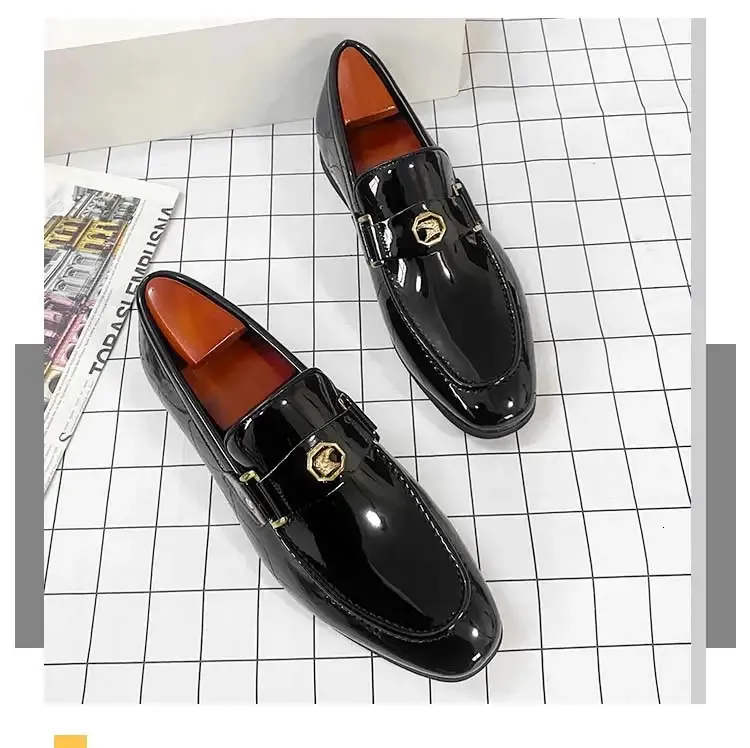 Black Loafers Slip-On Round Toe Fashion Mens Dress Wedding Shoes for Men Size 38-47 240703_voghion.com