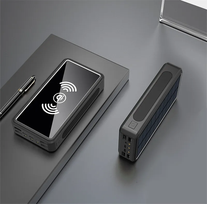 Banco de energía solar inalámbrico de 80000 mAh, portátil, de carga rápida, con 4 puertos USB y LED._voghion.com