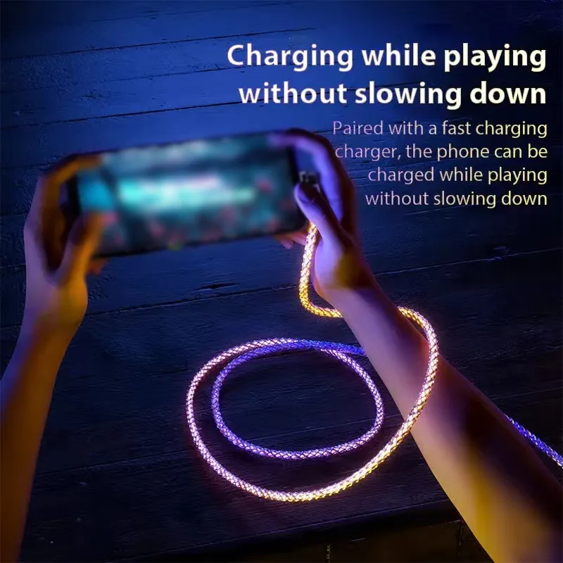 Câble de chargement USB-C pour voiture, lumière colorée RVB 120 W 6 A, transfert de données rapide, compatible avec iPhone/Samsung/Xiaomi_voghion.com