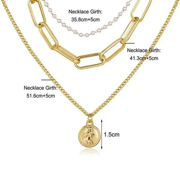 Collana in lega vintage creativa multistrato con catena di perle e timbro ritratto_voghion.com