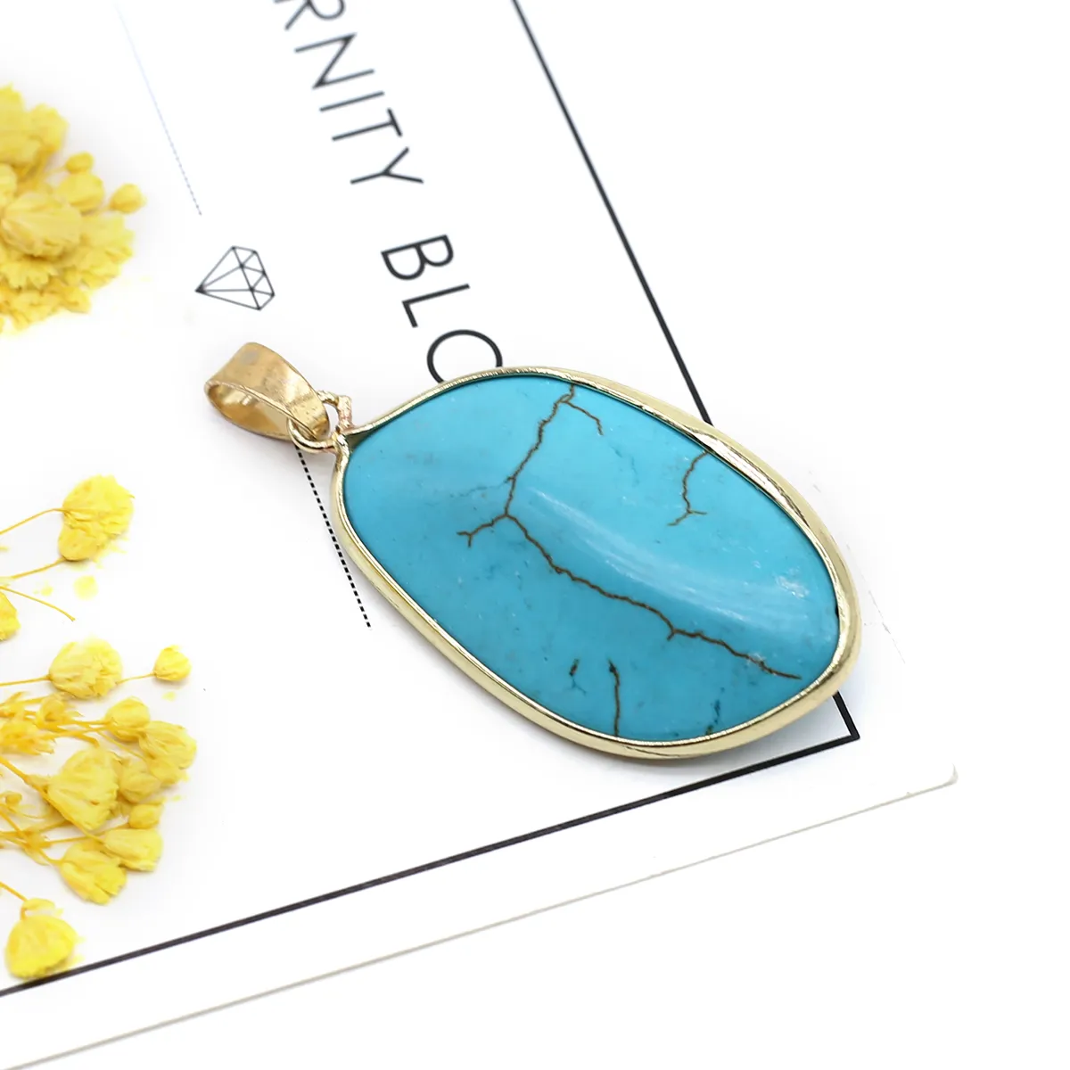 Collane con ciondolo in turchese naturale, forma irregolare, foglia trapezoidale, squisiti gioielli fai da te, collana e orecchino._voghion.com