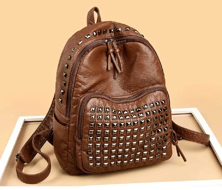 Large Leather Backpack For Women Designer Vintage Shoulder Bag_voghion.com