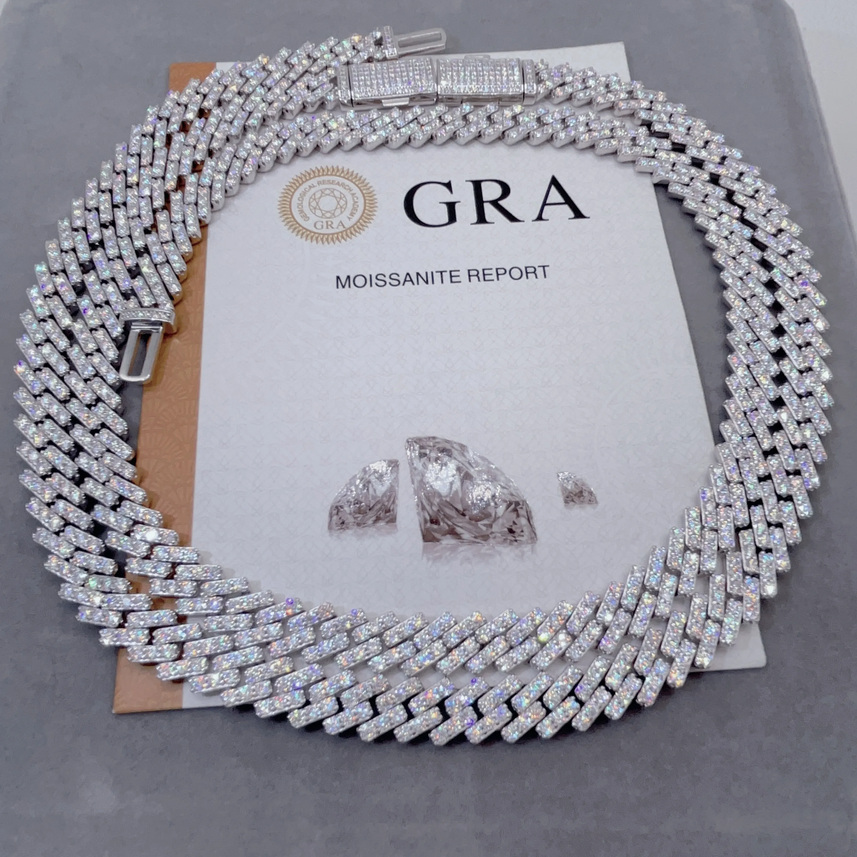 Passa il tester del diamante Iced Out Vvs Moissanite Sterling Sier Catena a maglie cubane da 10 mm_voghion.com