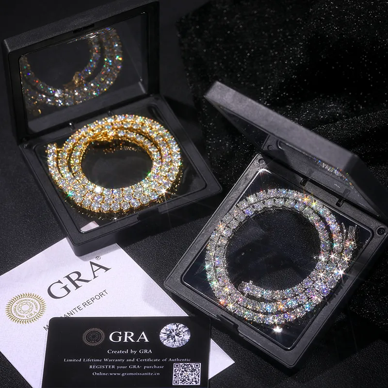 Collar cadena tenis moissanite oro vvs diamante cluster unisex_voghion.com