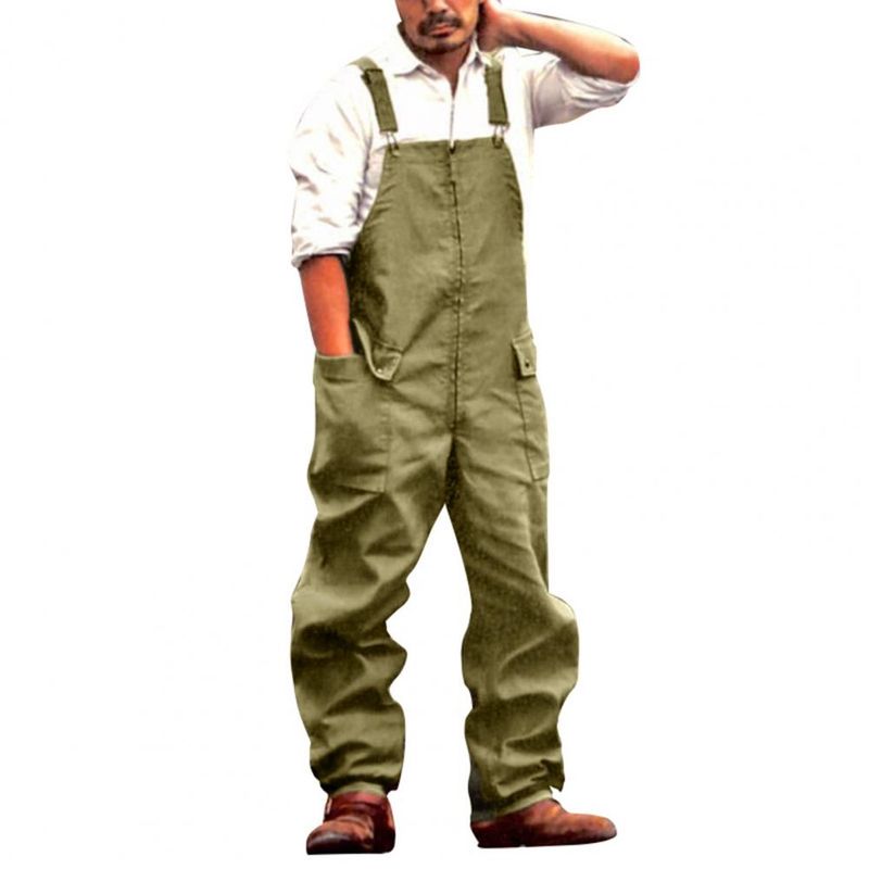 Macacão moderno perna larga masculino pele-friendly bib macacão carga uma peça ajustável alças suspensórios trabalho wear_voghion.com