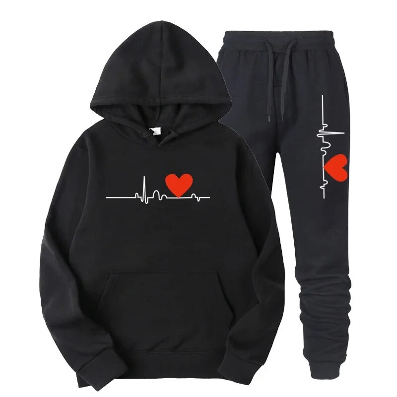 Herr Hjärttryck Luvtröjor Sportkläder Set Man 2-delad Sweatshirt och träningsbyxor Kostymer Design Hooded Trainingsuit Man_voghion.com