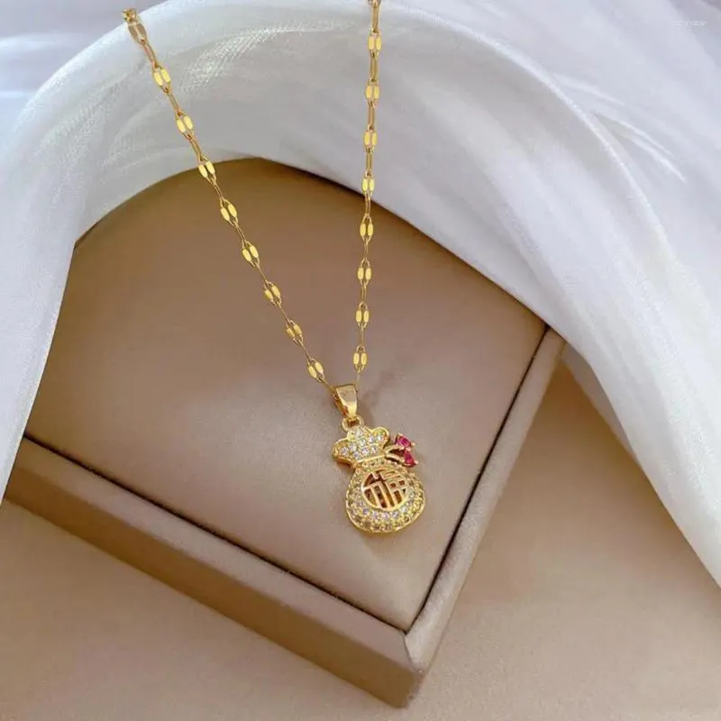Collane con ciondolo Collana di zucca della felicità Borsa porta soldi portafortuna con strass scintillanti per donne Borsa portafortuna con catena regolabile_voghion.com
