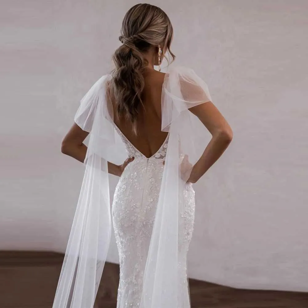 Hair Jewelry Womens Cape 1 Pair Bridal Wings Wedding Veil Removable Sleeve Shoulders Cover Shawl Bride Party Accessories_voghion.com